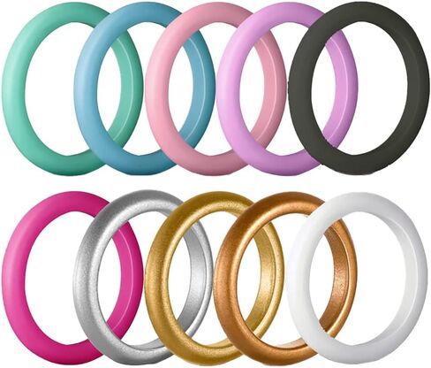 AZYOUNG Womens 3mm Wide Dome Top Silicone Wedding Ring 10pcs Pack Pink Gold Stackable Rubber Bands - US Size 4-8 in Saudi Arabia