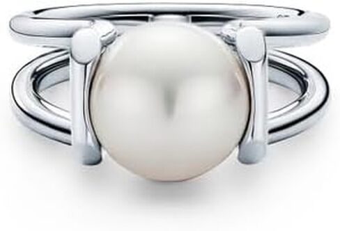 S925 Sterling Silver Pearl Ring with Split Band Design, Modern Statement Ring for Women in Saudi Arabia