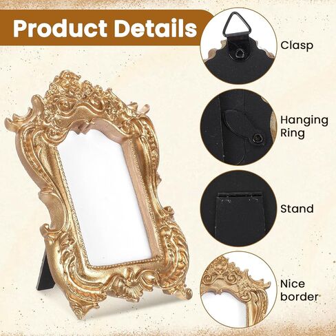 10 Pcs Gold Mini Picture Frames with Stands, Tiny Vintage Picture Frames Oval/Rectangle Mini Baroque Resin Frame for Tabletop Display, Wall Decor, Vintage Home, Wedding in Saudi Arabia