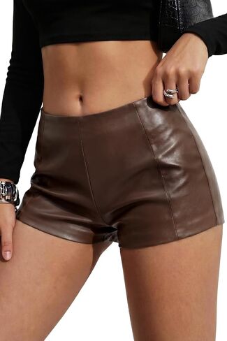 ELLEVEN Low Rise Faux Leather Mini Booty Shorts - Stretchy Cheeky Micro Shorts for Women,Perfect for Night Out in Saudi Arabia