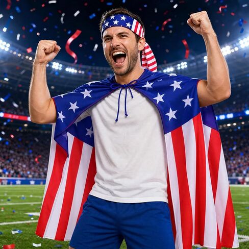 12 Pcs Wearable American Flag Cape 4th of July Outfits Set for 250th Anniversary, Patriotic American Flag Costume for Independence Day USA with 4 Sunglasses 4 Headband 4 Cape Accessories for Women Men in Saudi Arabia