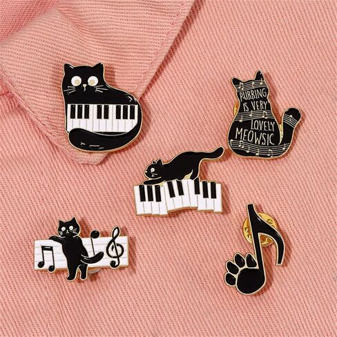 WCRAZYE Black Cat Music Brooch Pin for Women Girls Cartoon Cute Enamel Animal Music Note Brooch Pins Purring Is Very Lovely Meowsic Alloy Cat Enamel Brooch Piano Paw Pins for Jackets Hats Decoration in Kuwait