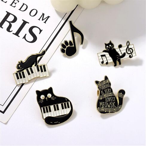 WCRAZYE Black Cat Music Brooch Pin for Women Girls Cartoon Cute Enamel Animal Music Note Brooch Pins Purring Is Very Lovely Meowsic Alloy Cat Enamel Brooch Piano Paw Pins for Jackets Hats Decoration in Kuwait
