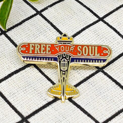 Free Your Soul Airplane Enamel Pin - Fun Series - Enamel Lapel Pin - Plated Badge for Clothing, Bags, and Lanyards in Kuwait