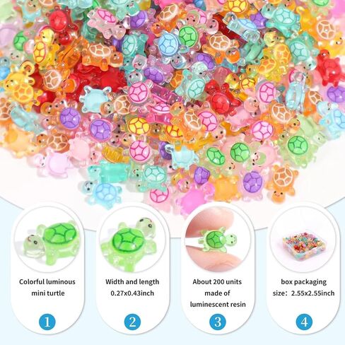 200 PCS Luminous Mini Resin Turtles, Tiny Sea Turtle Glow in the Dark Hide Small Figures Miniature Plastic Ocean Animal for Fairy Garden Micro Landscaping Dollhouse Home Decor Crafts in Kuwait