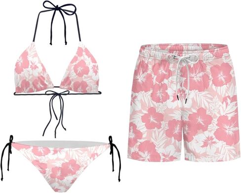Howilath Matching Couples Swimsuits Casual Swim Trunks Men with Pockets & Adjustable Bikini Sets 2 Piece Summer Beach Set in Kuwait