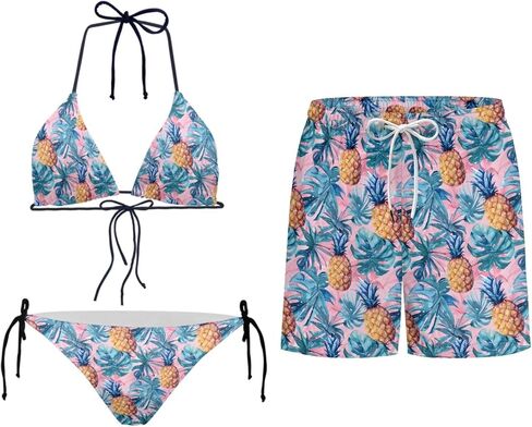 Howilath Matching Couples Swimsuits Casual Swim Trunks Men with Pockets & Adjustable Bikini Sets 2 Piece Summer Beach Set in Kuwait