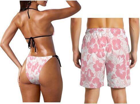 Howilath Matching Couples Swimsuits Casual Swim Trunks Men with Pockets & Adjustable Bikini Sets 2 Piece Summer Beach Set in Kuwait