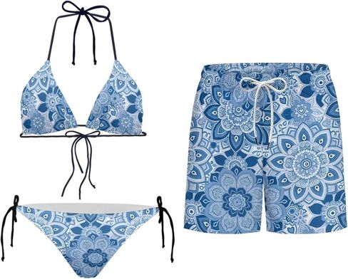 Howilath Matching Couples Swimsuits Casual Swim Trunks Men with Pockets & Adjustable Bikini Sets 2 Piece Summer Beach Set in Kuwait