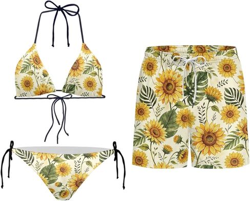 Howilath Matching Couples Swimsuits Casual Swim Trunks Men with Pockets & Adjustable Bikini Sets 2 Piece Summer Beach Set in Kuwait