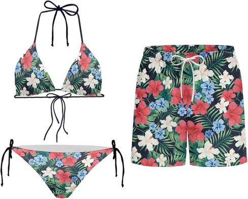 Howilath Matching Couples Swimsuits Casual Swim Trunks Men with Pockets & Adjustable Bikini Sets 2 Piece Summer Beach Set in Kuwait