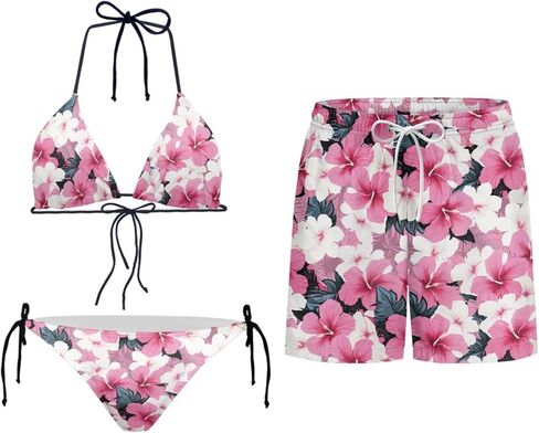 Howilath Matching Couples Swimsuits Casual Swim Trunks Men with Pockets & Adjustable Bikini Sets 2 Piece Summer Beach Set in Kuwait