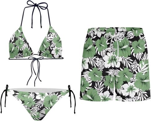 Howilath Matching Couples Swimsuits Casual Swim Trunks Men with Pockets & Adjustable Bikini Sets 2 Piece Summer Beach Set in Kuwait