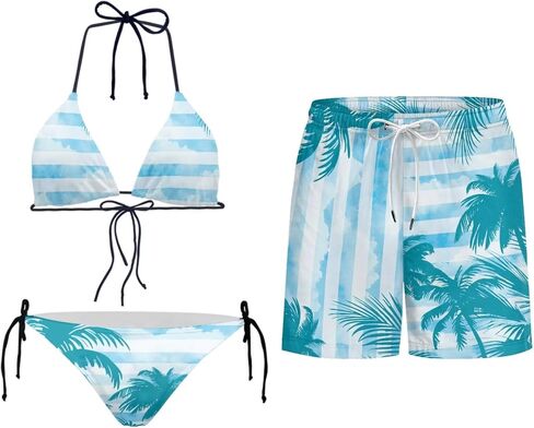 Howilath Matching Couples Swimsuits Casual Swim Trunks Men with Pockets & Adjustable Bikini Sets 2 Piece Summer Beach Set in Kuwait
