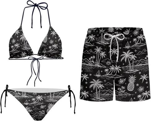 Howilath Matching Couples Swimsuits Casual Swim Trunks Men with Pockets & Adjustable Bikini Sets 2 Piece Summer Beach Set in Kuwait