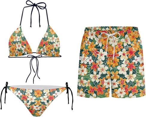 Howilath Matching Couples Swimsuits Casual Swim Trunks Men with Pockets & Adjustable Bikini Sets 2 Piece Summer Beach Set in Kuwait