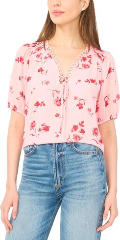 CeCe Women's Floral V-Neck Pintuck Circular Trim Blouse in Saudi Arabia