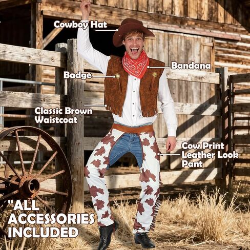 4 Pcs Cowboy Costumes for Men, Adult Halloween Cowboy Outfit, Western Costume Rodeo Dress-Up for Adults in Saudi Arabia
