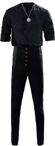 Taiture Geralt Cospaly Costume White Wolf Geralt Costume Shirt Pants Necklace Black Casual Outfits Halloween Suit for Men in Saudi Arabia