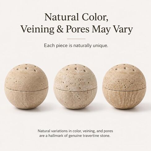 Travertine Incense Holder, 4 Inch Stone Sphere Burner | Perforated top, for stick incense, beige stone texture, accessories not included in Saudi Arabia