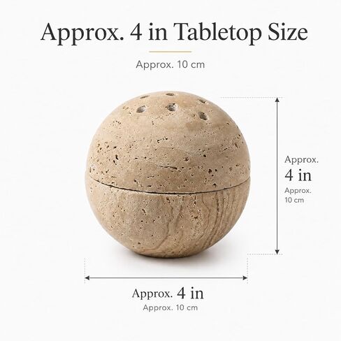 Travertine Incense Holder, 4 Inch Stone Sphere Burner | Perforated top, for stick incense, beige stone texture, accessories not included in Saudi Arabia