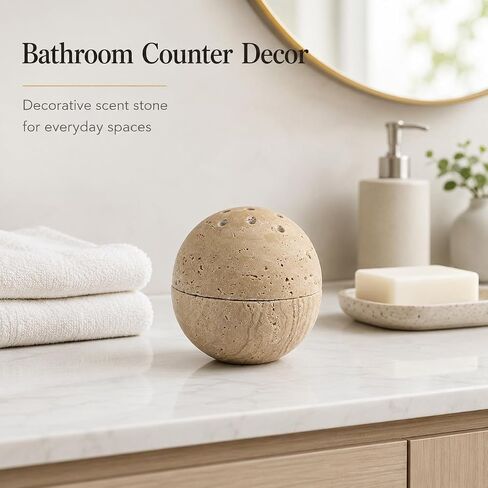 Travertine Incense Holder, 4 Inch Stone Sphere Burner | Perforated top, for stick incense, beige stone texture, accessories not included in Saudi Arabia