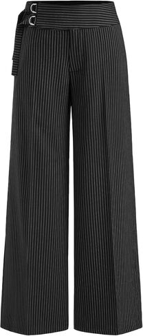 CIDER Womens Wide Leg Pants Palazzo Striped Low Waist Buckle Long Trousers with Pockets in Kuwait