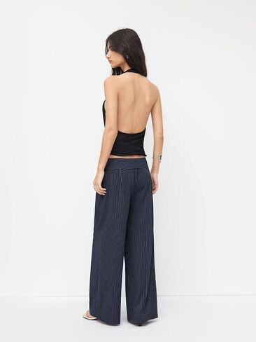 CIDER Womens Wide Leg Pants Palazzo Striped Low Waist Buckle Long Trousers with Pockets in Kuwait