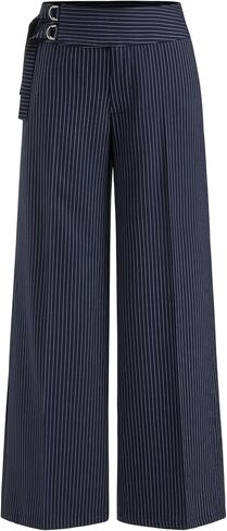 CIDER Womens Wide Leg Pants Palazzo Striped Low Waist Buckle Long Trousers with Pockets in Kuwait