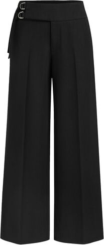 CIDER Womens Wide Leg Pants Palazzo Striped Low Waist Buckle Long Trousers with Pockets in Kuwait