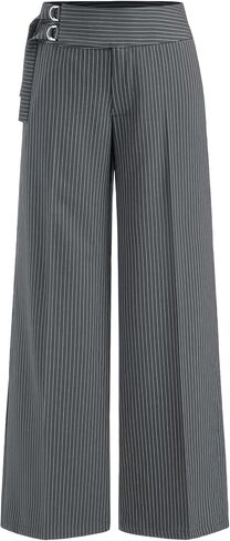 CIDER Womens Wide Leg Pants Palazzo Striped Low Waist Buckle Long Trousers with Pockets in Kuwait