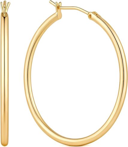 Fanglcy Gold Hoop Earrings 14K Gold Earrings for Women Thin Gold Hoop Earrings for Women Large Hoops Earring for Womens Slim Flowing Lines Lightweight Womens Earring Hoops 35/40/45/50/55mm in Saudi Arabia