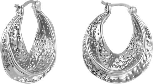 14K Gold Plated & Palladium Filigree Hammered Hoop Earrings for Women, Small Chunky Huggie Earring for Daily Wear, Work, Party, Wedding, Trendy Statement Jewelry Gift in Saudi Arabia