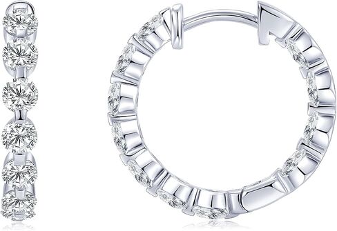 Moissanite Hoop Earrings for Women, 2.2cttw D Color 3mm Round Cut Moissanite 925 Sterling Silver Round Earrings for Mom Wife Wedding Birthday Jewerly Gifts in Saudi Arabia