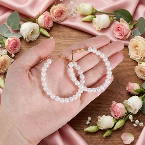 3 Pairs Large Pearl Hoops Drop Earrings Pearl Hoop Earrings for Women Dangle Gifts for Women White Hoops Jewelry in Saudi Arabia