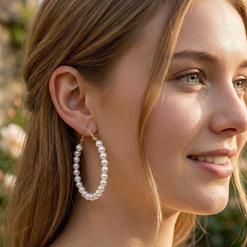 3 Pairs Large Pearl Hoops Drop Earrings Pearl Hoop Earrings for Women Dangle Gifts for Women White Hoops Jewelry in Saudi Arabia