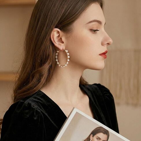 3 Pairs Large Pearl Hoops Drop Earrings Pearl Hoop Earrings for Women Dangle Gifts for Women White Hoops Jewelry in Saudi Arabia