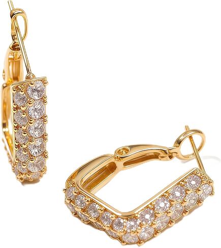 14K Gold Plated Square Hoop Earrings for Women, Geometric U‑Shape Leverback Earrings with Sparkling Cubic Zirconia, Minimalist Dainty Jewelry Gift11111 in Kuwait