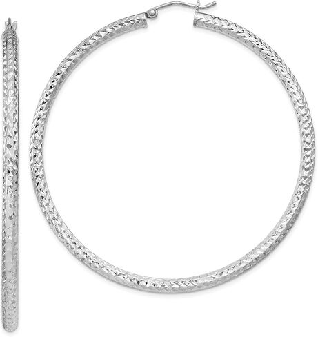 Sterling Silver Diamond Cut 3x60mm Hoop Earrings in Saudi Arabia
