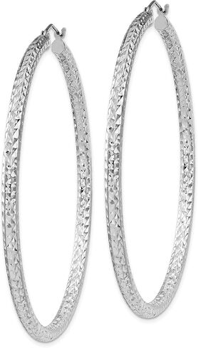 Sterling Silver Diamond Cut 3x60mm Hoop Earrings in Saudi Arabia