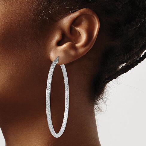 Sterling Silver Diamond Cut 3x60mm Hoop Earrings in Saudi Arabia