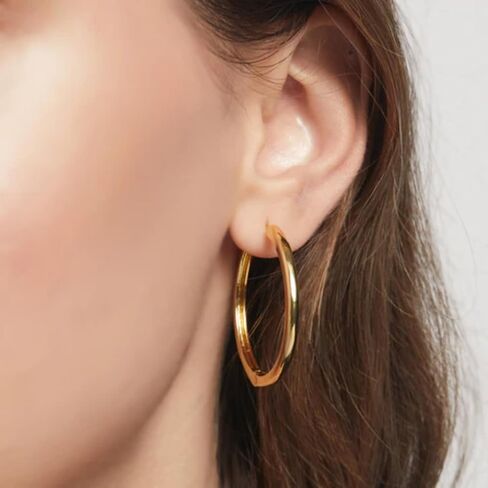 14K Gold Hoop Earrings for Women, Lightweight Classic Square Tube Hoops in 20mm/30mm/40mm, Hypoallergenic Everyday Gold Earrings in Kuwait