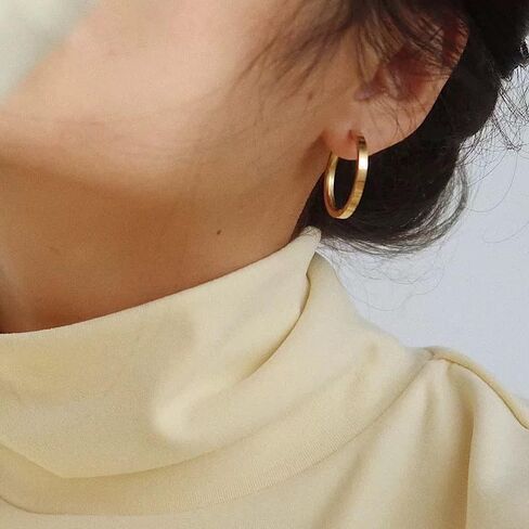 14K Gold Hoop Earrings for Women, Lightweight Classic Square Tube Hoops in 20mm/30mm/40mm, Hypoallergenic Everyday Gold Earrings in Kuwait