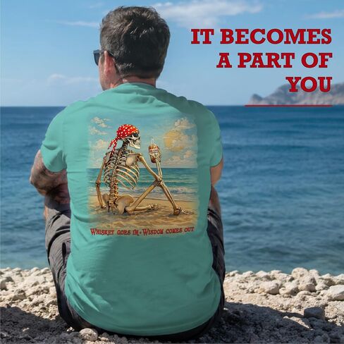 تي شيرت SEA DOG Whisky Goes in Wisdom Comes Out Beach برسومات على الشاطئ، 100% قطن مغزول حلقيًا، مقاس مريح، مطبوع في الولايات المتحدة الأمريكية in Kuwait