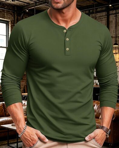 Men's Long Sleeve Henley Shirts Casual 3-Button T-Shirts Lightweight Moisture Wicking Pullover Basic Tee in Kuwait