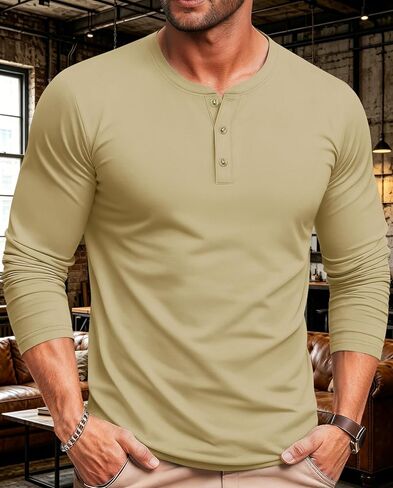 Men's Long Sleeve Henley Shirts Casual 3-Button T-Shirts Lightweight Moisture Wicking Pullover Basic Tee in Kuwait