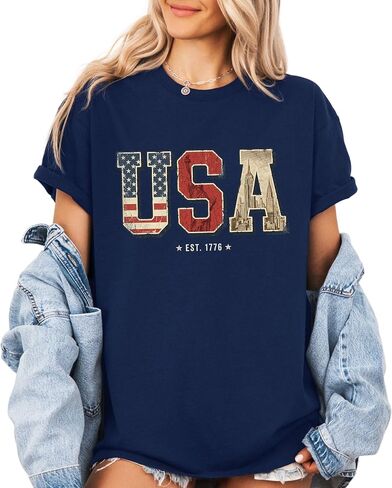 Vintage USA Est 1776 Patriotic Unisex Shirt American Flag Graphic Tee Fourth of July USA Pride T-Shirt for Women Men in Saudi Arabia