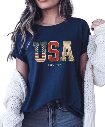 Vintage USA Est 1776 Patriotic Unisex Shirt American Flag Graphic Tee Fourth of July USA Pride T-Shirt for Women Men in Saudi Arabia