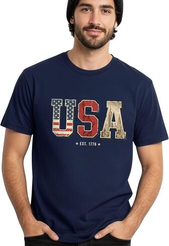 Vintage USA Est 1776 Patriotic Unisex Shirt American Flag Graphic Tee Fourth of July USA Pride T-Shirt for Women Men in Saudi Arabia
