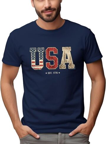 Vintage USA Est 1776 Patriotic Unisex Shirt American Flag Graphic Tee Fourth of July USA Pride T-Shirt for Women Men in Saudi Arabia